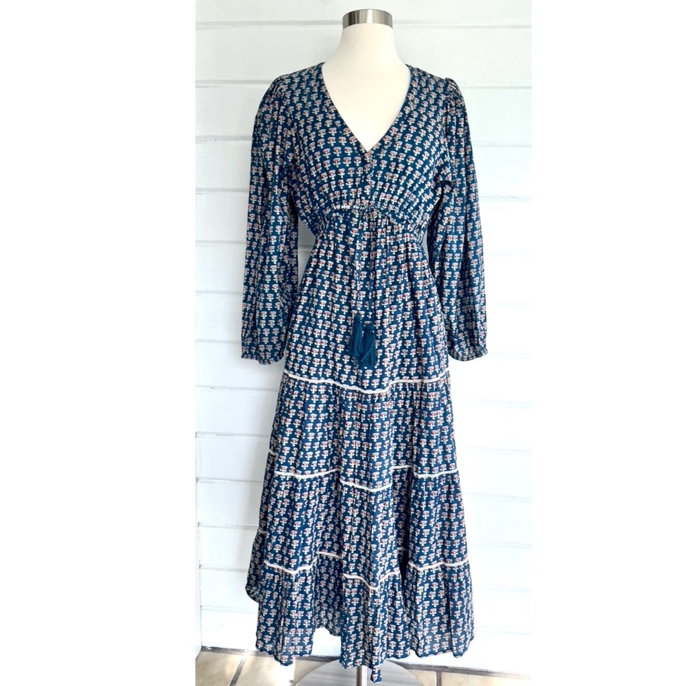 MER ST. BARTH Odette Maxi Dress in Blue Floral Block Print - M